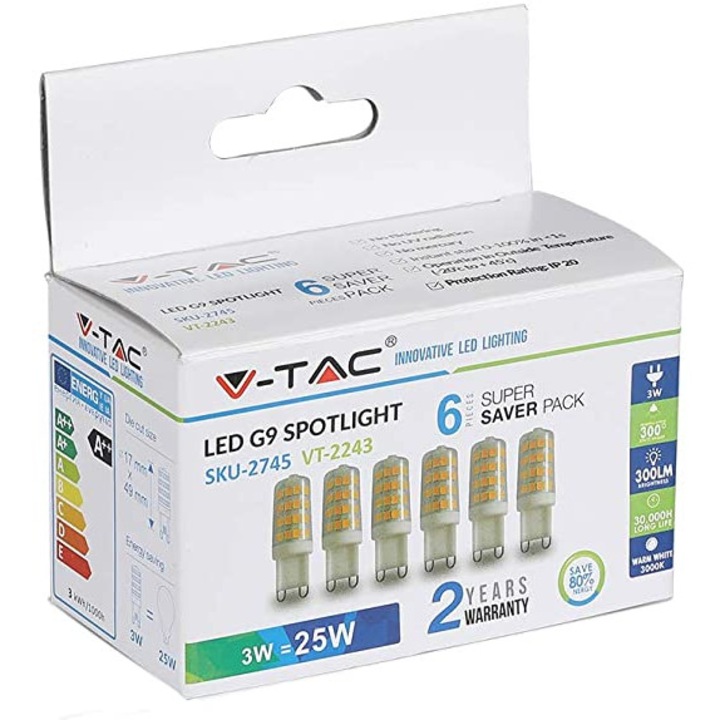 LED Крушка 3W G9 Пластик 3000К  V-Tac